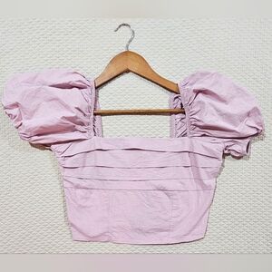 Sim‎ & Sam Cotton Lavender Purple Puff Sleeve Crop Top Blouse w/ Pleats Size M